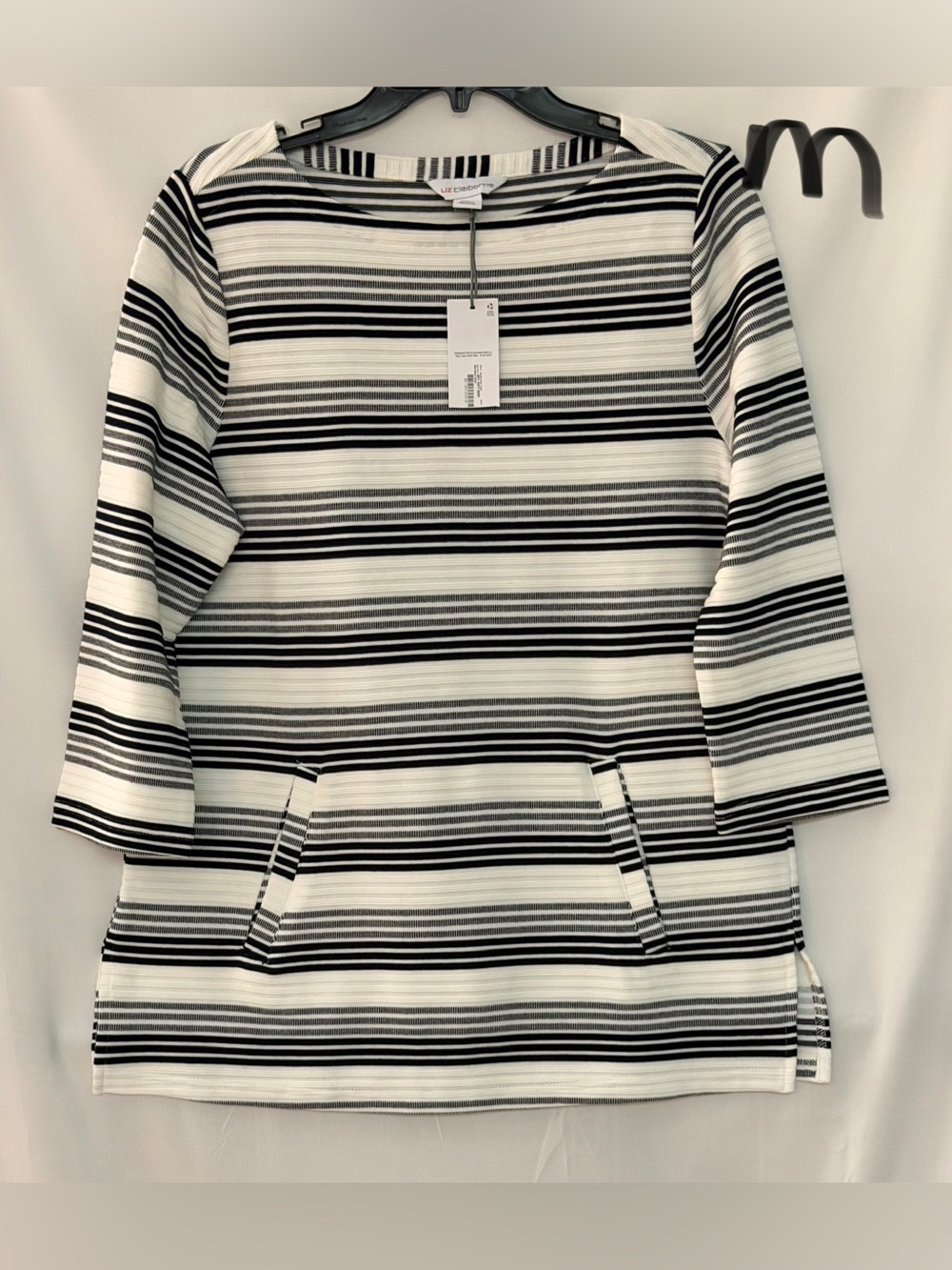 Liz Claiborne Black and White Striped Boatneck Tunic